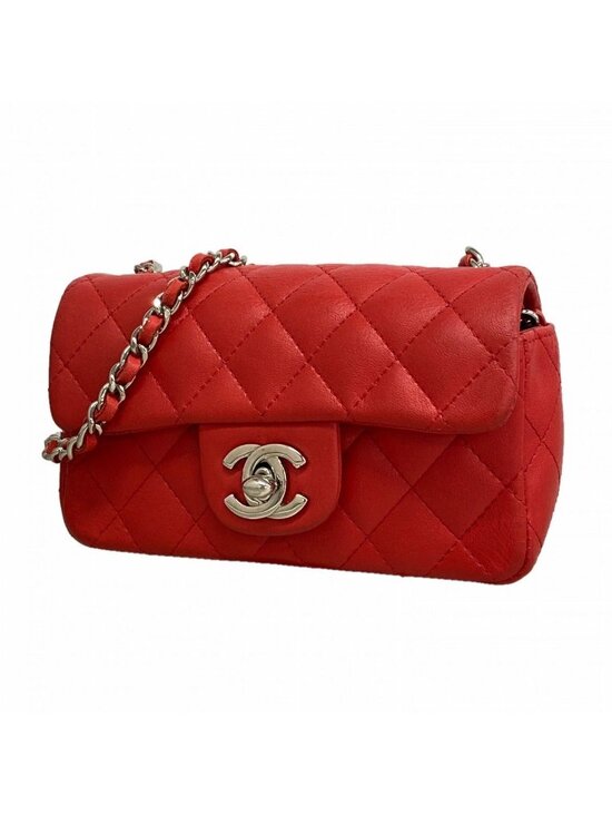 Chanel Handbags - Chanel Shoulder Bag Mini Quilted Lambskin Red Silver